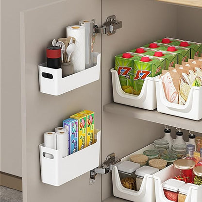 Over Cabinet Door Organizer Plastic Adhesive Storage Containers 2 Pack Kitchen Wrap Organizer Shelf for Wall Bathroom Office Pantry, White