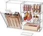 Makeup Organizer with Covered Brush Holder for Bathroom Vanity Countertop, Clear Skincare Storage with Drawers and Removable Dividers, Cosmetic Display Case for Lipsticks, Nail Polishes, Perfumes