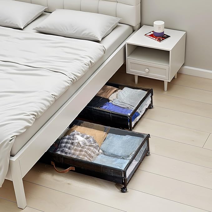 VEVOR Under Bed Storage with Wheels, 36.0 x 18.1 x 7.3 inch, Underbed Containers with Clear Lid, Underbed Shoe Organizer, Rolling Under the Bed Storage Bins for Clothes Shoes Blankets Bedroom, 2 Pack