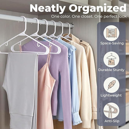 HOUSE DAY White Plastic Hangers 10 Pack, Plastic Clothes Hangers with Built-in Hooks, Durable and Strong Coat Hanger for Closet, Space Saving Clothing Hanger for Shirts, Coats, Skirt, Dress