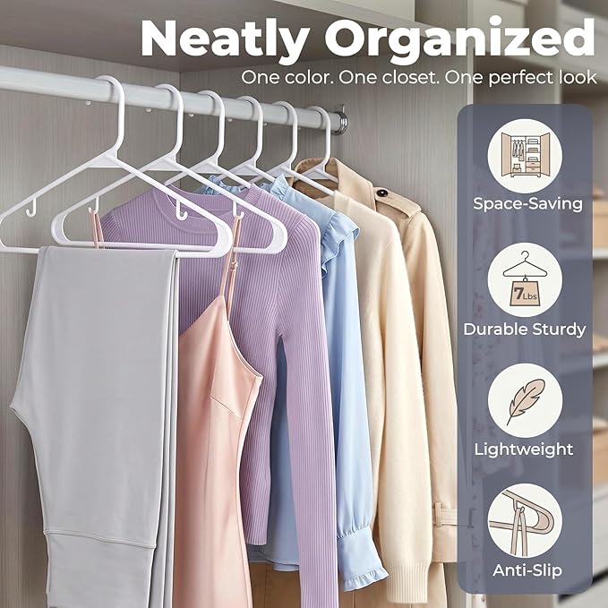HOUSE DAY White Plastic Hangers 16 Pack, Space Saving Coat Hanger, Clothes Hanger with Non Slip Hooks, Plastic Clothing Hangers for Closet, Ideal for Everyday Use on Shirts, Coats, Pants, Dress
