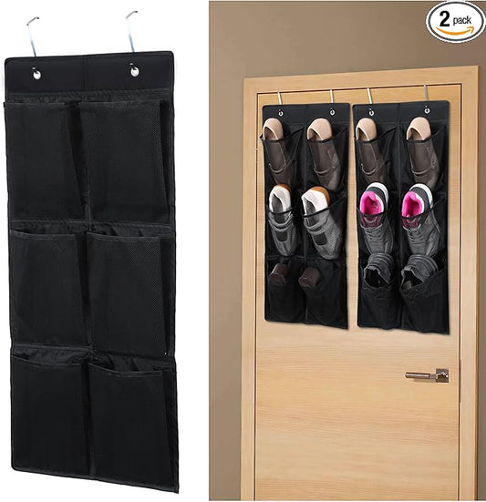 GOMAJI Over the Door/Wall Shoe Organizer, 2 Pack, Narrow, Hanging Shoe Rack for Closet, Bathroom, RV, Pantry, Camping, BLACK