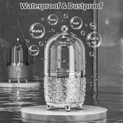 Makeup Brush Holder with Lid, 360° Rotating Cosmetic Tools Organizer with Cover, Dustproof Spinning Makeup Brush Organizer for Vanity, Ideal Gift for Girlfriend Wife Friends (Clear)