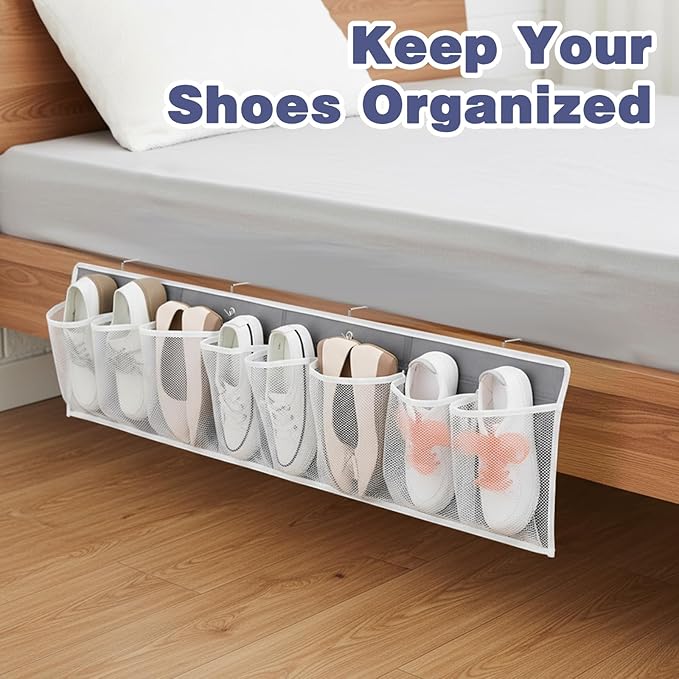 2 Pack RV Shoe Storage Solutions, Hanging Shoe Organizer with 8 Large Pockets, Wall Mounted Bedside Caddy for Entryway, Camper, Dorm & Bedroom Organization, Gray