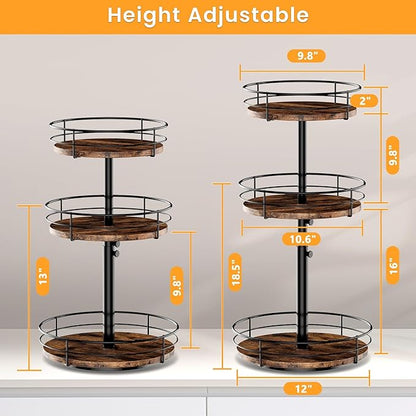 3 Tier Lazy Susan Spice Rack Organizer with Adjustable Height, 360° Rotating Spice Rack Spinning Organizer for Kitchen Bathroom Table Top Countertop Pantry, Black
