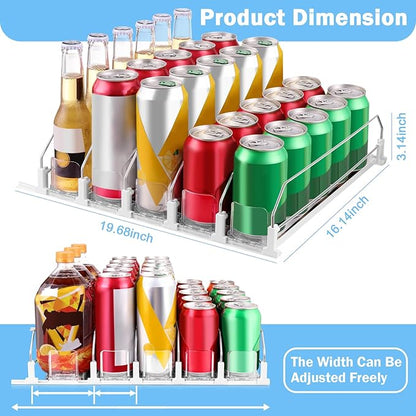 Drink Organizer for Fridge - Self Pushing Glide Refrigerator Drink Organizer, Adjustable Width Soda Dispenser Spring Loaded Beverage Storage, 5 Row
