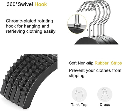 TOPIA HANGER Slim Wooden Hangers with Extra Soft Non-Slip Rubber Grips, 18-Pack High-Grade Fashion Black Hanger No Shoulder Bump for Sweater, Camisole, Jacket, Dress, Coat-CT16B