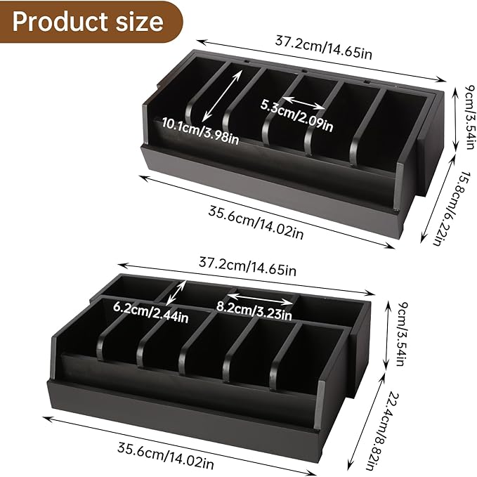 Wooden Belt Organizer, 10 Compartments Belt Organizer for Closet and Drawer, Stylish Belt Storage Display Holder for Men Women’s Belts, Ties, and Jewelry, Black