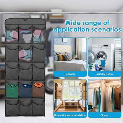 2PCS Over the Door Shoe Organizer with 30 Pockets Hanging Closet Shoe Holder, Double Sided Hanging Shoe Organizer for Door Closet Bedroom Bathroom Dormitories Hanging Shoe Rack Bag for Men Women Kids