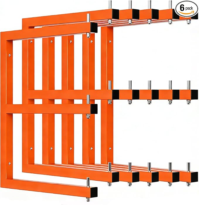 6 Pack Wall-Mounted Lumber Rack, Heavy Duty Wood Storage Racks, 9-Level System Garage Shelving, 1980 LBS Capacity Hanging Organizer Shelves, Orange Brackets Utility Metal Shelf for Indoor and Outdoor