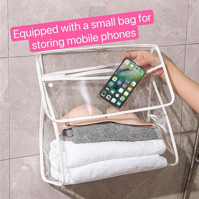 Transparent Bathroom Hanging Clothes Bag Dorm Supplies Dorm Room Essentials Waterproof Shower Storage Organizer (Black,Upgraded version)