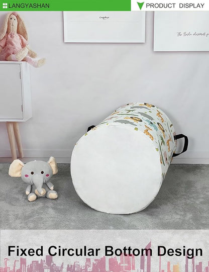 Laundry Basket Canvas Fabric Collapsible Organizer Basket for Storage Bin Toy Bins Gift Baskets Bedroom Clothes Children Nursery Hamper (Animal)