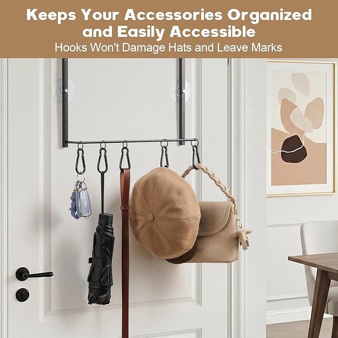 Metal Over Door Hat Rack for Baseball Caps- 3 Tier Wall Mounted Hat Rack with a Metal Basket, 5 Hooks and 5 Movable Hooks Design, Holds up to 40 Caps for Door, Bedroom & Closet