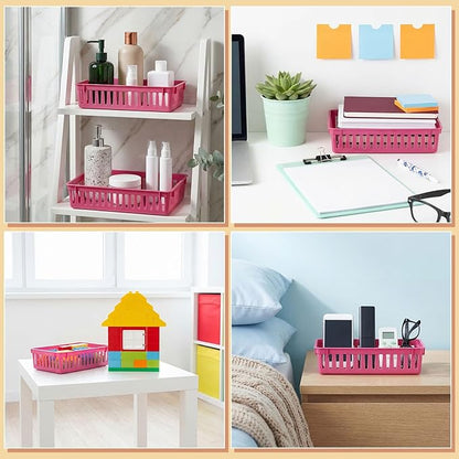 Wenqik 24 Pcs Plastic Storage Baskets for Classroom Organizing Small Pantry Storage Bins Rectangular Tray for School Household Toys Classroom Bedrooms, Kitchens Countertops(Deep Purple)