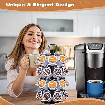 BLACKSMITH FAMILY 36 K Cup Pod Carousel Easy Assembly Design K Cup Holders,K Cup Holder, K Cups Holder,K Cup Carousel, 4-Tier Coffee Pods Holder Storage Organizer Stand,Glossy Black