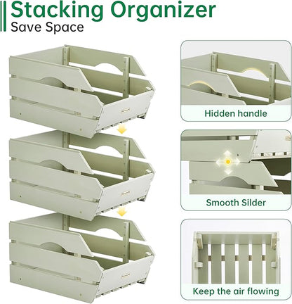 Wood Potato Onion Storage Bins - Wooden Stackable Produce Basket - Fruit Vegetable Storage for Kitchen Pantry Organization, Set 3 Pieces