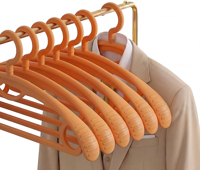 Plastic Clothes Hanger, Extra Thick Plastic Wide Shoulder Adult 360 Degrees Rotate Slip Resistant Standard Clothing Hanger Ideal for Everyday Use Orange 10 Pack