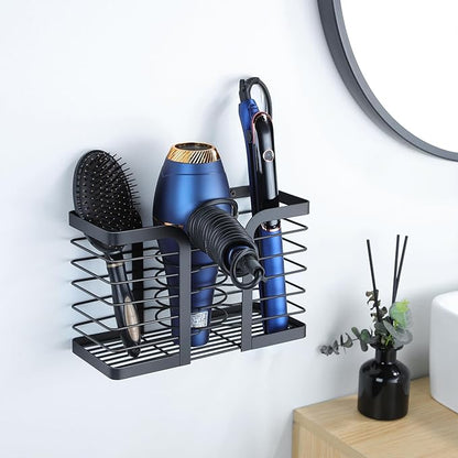 YIGII Hair Dryer Holder - Hair Tool Organizer 3-in-1 Blow Dryer Holder Adjustable Height, Bathroom Organizer Wall Mounted/Cabinet Door for Flat/Curling Irons, Hair Straighteners