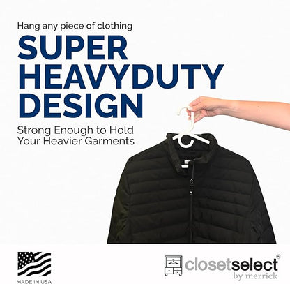 Super Heavy Duty Plastic Hangers, Made in USA, White Super Heavy Weight Hanger, 24 Pack
