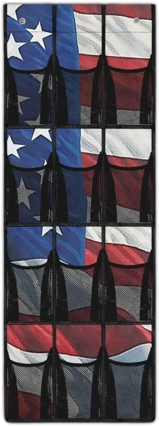 American Flag 12-Pocket Sports Gear Organizer, Ventilated Mesh for Shoes, Water Bottles, Towels, Gym & Locker Room Storage