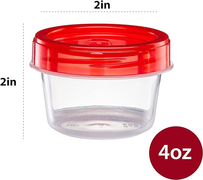ELEGANT DISPOSABLES (4 Ounce 10 Pack) Twist cap Containers Clear Bottom With Red Top Screw on Lids Twist Top Food Storage Freezer Reusable Containers