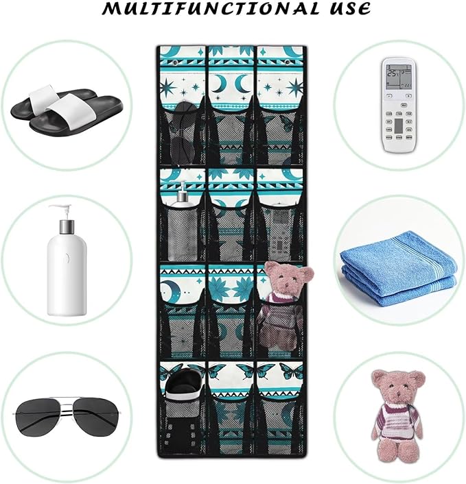 Ethnic Moon Butterfly Over the Door Shoe Organizer 12 Large Mesh Pockets Foldable Shoe Rack for Door Hanging Shoe Organizer Shoe Holder