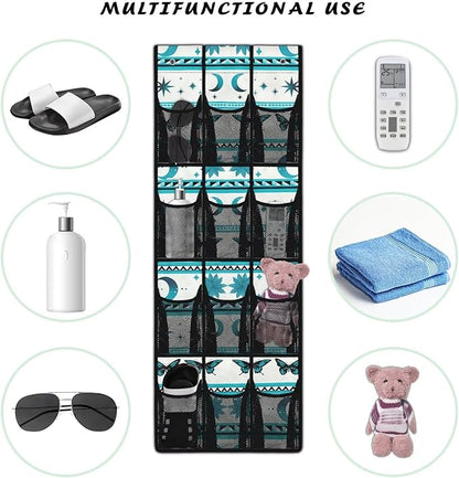 Ethnic Moon Butterfly Over the Door Shoe Organizer 12 Large Mesh Pockets Foldable Shoe Rack for Door Hanging Shoe Organizer Shoe Holder