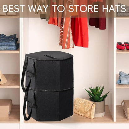 Extra Large Hard Shell Hat Travel Case for Women & Men - Portable Cowboy Hat Box Organizer with Handle Fits up to 9 Hats (17x11 Inch)