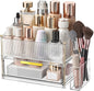 INVSSENE Stackable Makeup Organizer Countertop, Storage Perfume Skincare Cosmetic Lipstick Face Mask Makeup Brush Palettes, Ideal for Vanity Bathroom Counter