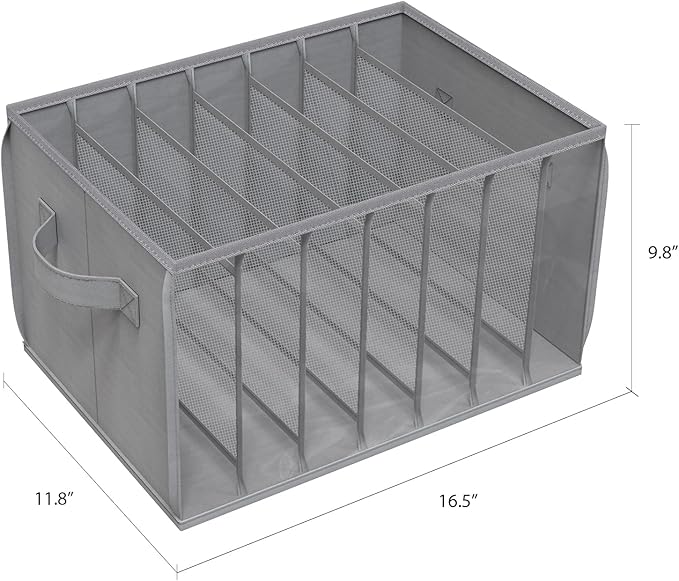 Zilink Upgraded Wardrobe Clothes Organizer with Support Board Clear Pants Organizer Bins for Closet with 7 Grids Divider Sweater Organizer for Closet for Jean Pant Sweater Legging T-Shirt, 3 Pack