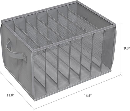 Zilink Upgraded Wardrobe Clothes Organizer with Support Board Clear Pants Organizer Bins for Closet with 7 Grids Divider Sweater Organizer for Closet for Jean Pant Sweater Legging T-Shirt, 3 Pack