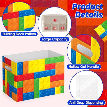2PCS Building Block Utensil Holder Paper Utensil Caddy for Building Block Party Supplies Disposable Cutlery Holder with Handles Cutlery Caddy for Boys Birthday Party Decorations Colorful Snack Box