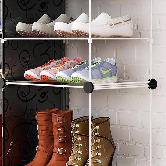 Free Standing Shoe Racks DIY Shoe Organizer Stackable Shoe Cabinet for Closet Entryway Living Room Small Space Shoe Shelves Clear Door Easy Assembly