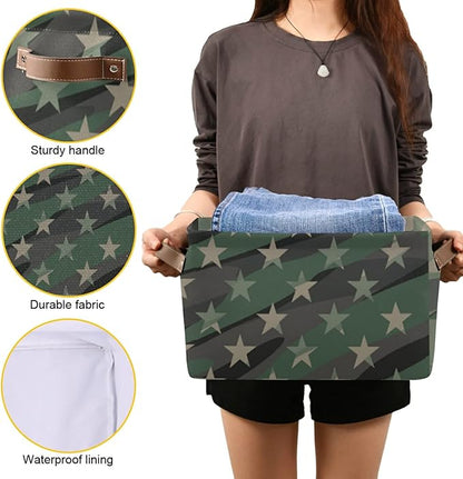Large Storage Basket Jungle Green Camo Usa Flag Foldable Storage Box Organizer Bins with Handles for Bedroom Home Office