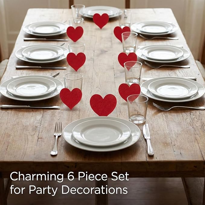 Threetols 6Pcs Valentine's Day Tableware Utensil Holder Red Heart Shape Fork Cutter Bag, Red Love Theme Felt Flatware Bags Covers for Engagement Xmas Dinner Table Party Decor Supplies