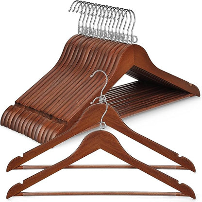 TOPIA HANGER Wooden Hangers 30 Pack, Space Saving Coat Hanger with 360° Swivel Cascading Loop Hook, Non Slip Pants Bar and Shoulder Notches for Camisole, Jacket, Suit (Walnut) -CT74WA30