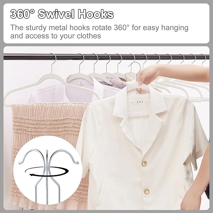 VECELO 25 Pack Clothes Hangers, Non-Slip Plastic Coat Hanger, 360°Swivel Hook & Space Saving for Bedroom Closet, Great for Shirts, Pants, Excellent Heavy Duty