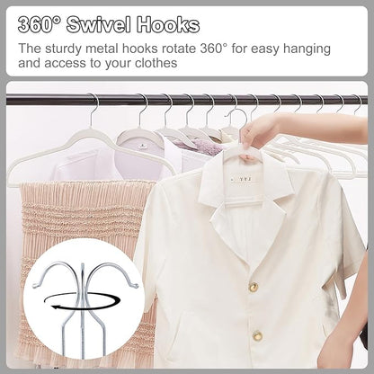 VECELO 50 Pack Clothes Hangers, Non-Slip Plastic Coat Hanger, 360°Swivel Hook & Space Saving for Bedroom Closet, Great for Shirts, Pants, Excellent Heavy Duty
