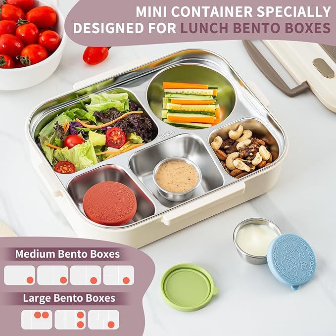 SANEXC 8 Pack - 1.6 Oz Small Salad Dressing Containers To Go, Leakproof Condiment Containers with Lids Reusable Stainless Steel Sauce Cups for Lunch Boxes Kitchen Storage Picnics Travel Meal Prep
