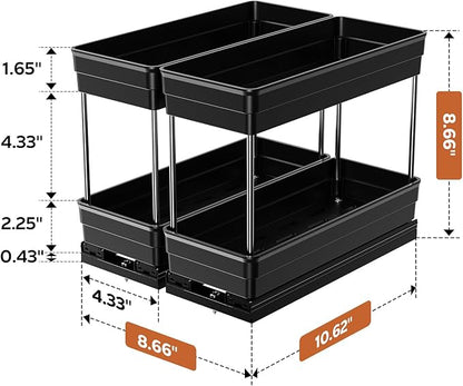 Mystozer Pull Out Spice Rack Organizer for Cabinet, Slide Out Spice Racks Organizer, Easy to Install Spice Cabinet Organizers, 4.33''Wx10.62''Dx8.66''H, 2 Packs-2 Tiers(Black)