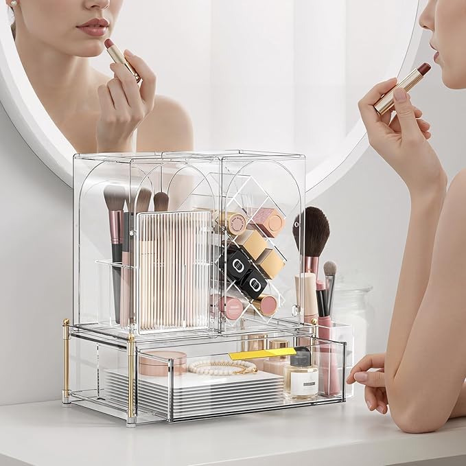 Premium Makeup Organizer with Adjustable Compartments, Spacious Drawers for Cosmetics and Brushes - Ideal for Vanity, Bathroom, or Dressing Table