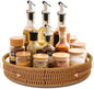 12 Inch Rattan Lazy Susan Organizer for Cabinet, Round Rotating Wicker Turntable Serving Tray with Handles for Kitchen Counter, Coffee Table
