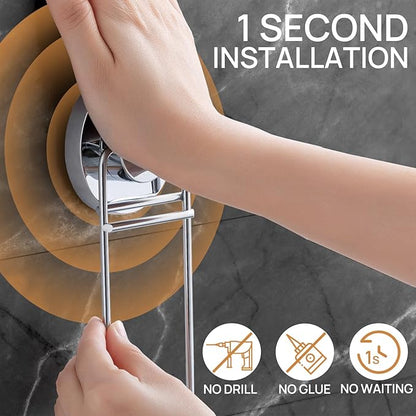 LEVERLOC Soap Dish Holder Suction Cup for Shower Wall Double Layer Drill-Free Waterproof Wall Mount Strong Suction Removable Bar Soap Sponge Holder for Bathroom Bathtub Kitchen, Chromed