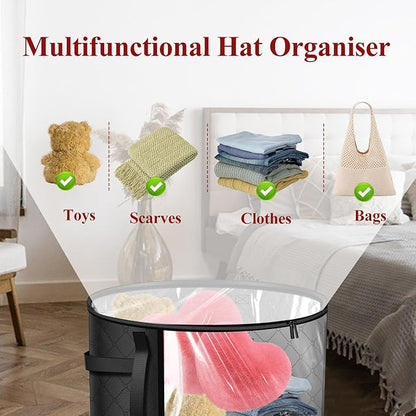 Oversized Clear Hat Storage Bag for Women, Closet Hat Boxes Organizer Bag with Dustproof Lids, Holds up to 7 Caps Cowboy Hat Organizer for Closet, Hat Carrier Case for Travel (Black)