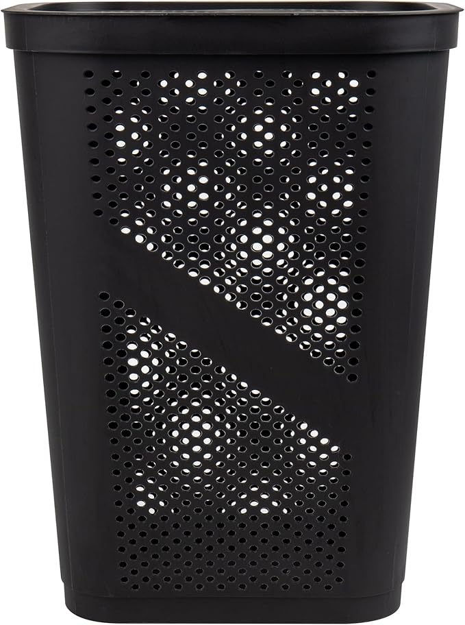 Mind Reader 60L Slim Laundry Hamper, Clothes Basket, Lid, Ventilated, Plastic, Set of 2, Black