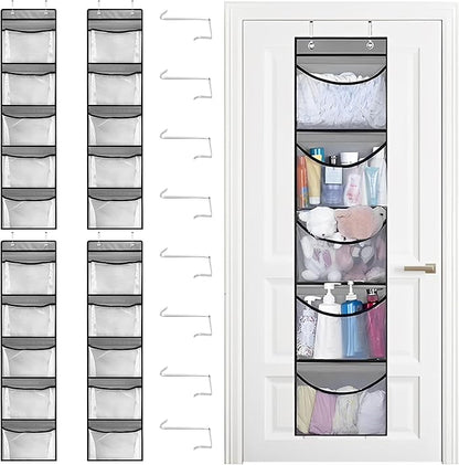 4Pcs Stuffed Animal Door Storage Organizer Stuffed Animal Storage Door Hanging Net Stretchy Multifunctional Over the Door Toy Organizer 5 Elastic Mesh Pockets Organizer for Toy