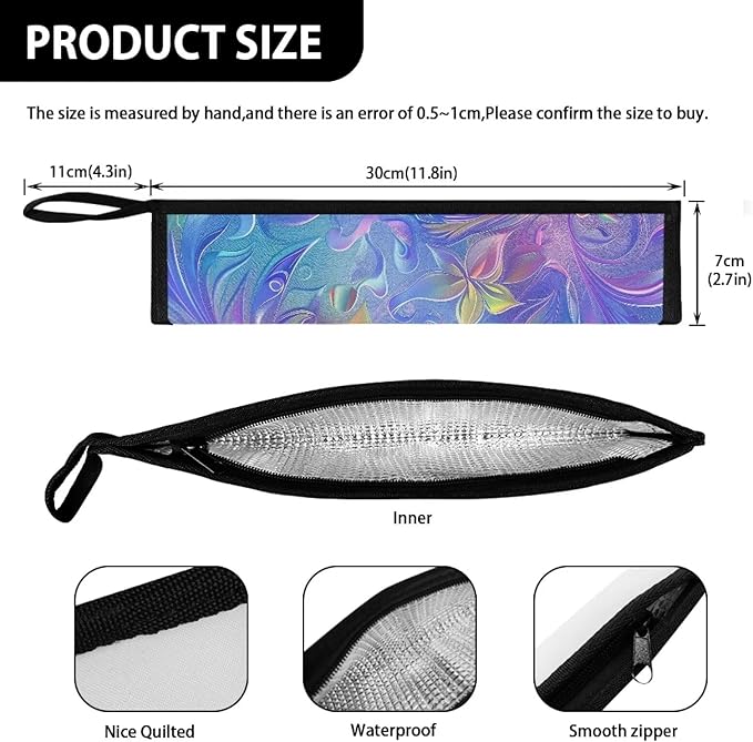 COEQINE Abstract Flower Utensil Holder Rainbow Flatware Irganizer for Cutlery Pouch Metal Straws Case With Handles for Work Travel Accessories Lightweight Foldable Tableware Bag
