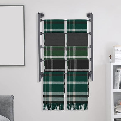TFCFL 5 Tier Wall Mounted Scarf Rack, Retail Display Tie & Scarf, Belt Towel Hold, Ribbons Rack, Space-Saving Wrapping Paper Organizer Ribbon Holder (Black)