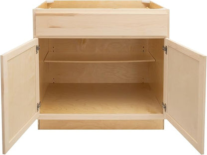 Quicklock RTA (Ready-to-Assemble) | Base Kitchen Cabinets - Shaker Style | Made in America (Raw Maple, 33" Wx34.5 Hx24 D Base)