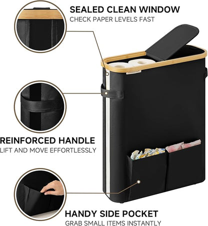 StorageWorks Toilet Paper Storage Baskets with Dual Flip Lids, Toilet Paper Organizer for Bathroom, Toilet Paper Container with Side Pocket, Holds 15 Mega or 20 Regular Rolls, Large, Black